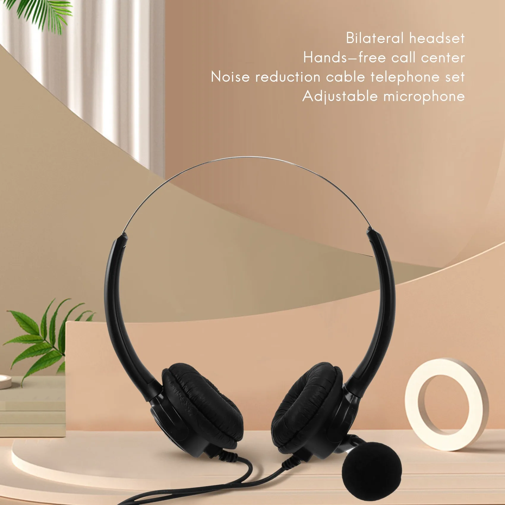 

VH500D RJ9 Bilateral Headphone Hands-Free Call Center Noise Cancelling Corded with Adjustable Mic for Telephone Set