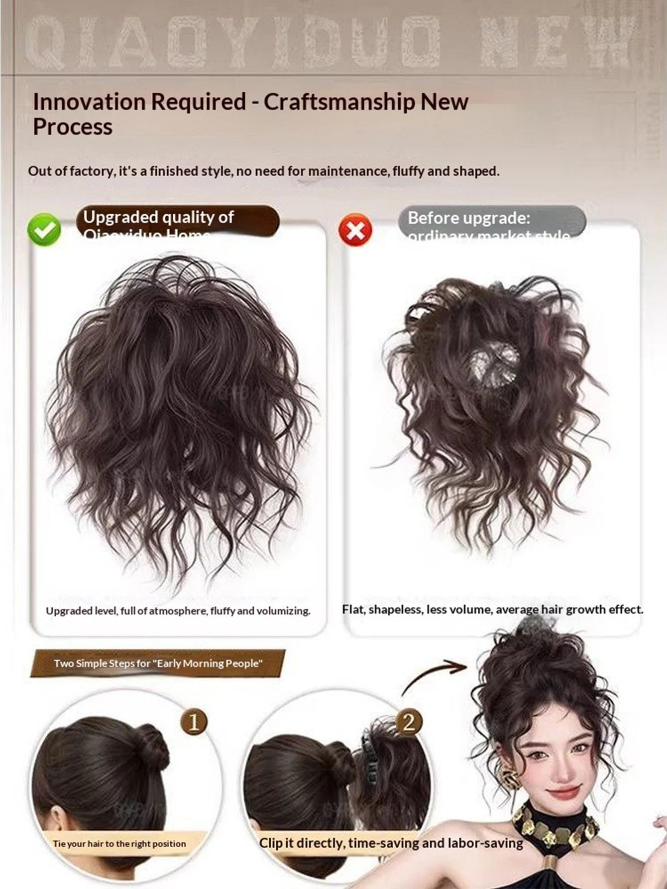 합성 클로 클립 번 헤어피스 라틴 컬리 볼륨 하이 포니테일 헤어 도넛 가짜 머리카락 여성용 데일리 파티 액세서리