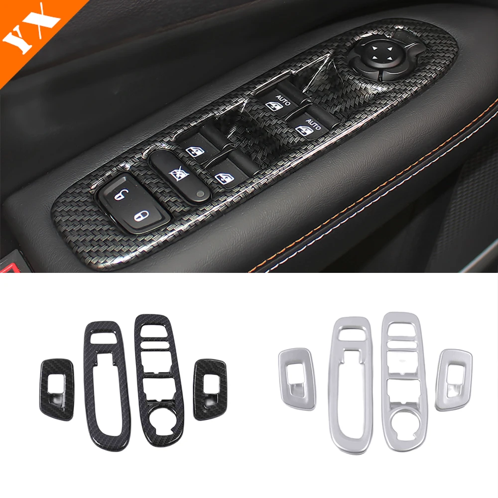 

Carbon Silver Moulding Garnish For Jeep Compass 2017-2021 Accessories Interior Trim Car Door Window Glass Lift Switch Cover 4pcs