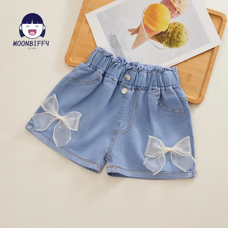 Kids Shorts Girls Denim Shorts Summer Cartoon Fashion Cute Floral Lace All-match Children's Pants Girls Denim Teenagers
