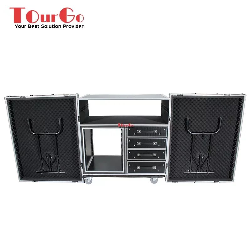 Dual-Table Flight Case And Mixing Console Workstation With Casters 5