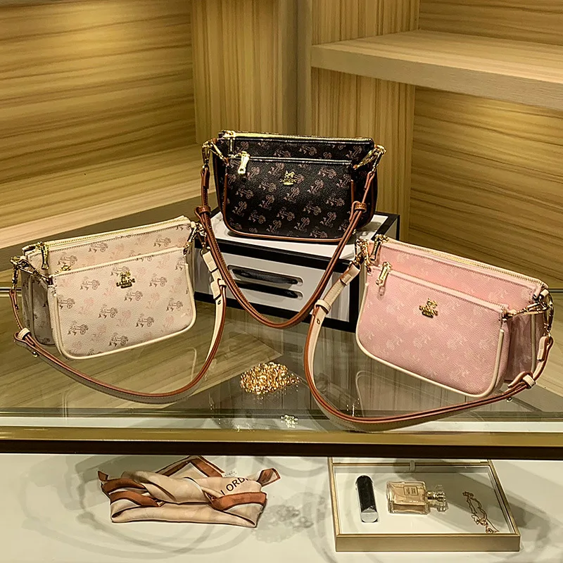 

2023 Women Fashion Signature Printing Crossbody Shoulder Bag Ladies Monogram PVC Leather Pillow Bag Removable Coin Purse Female