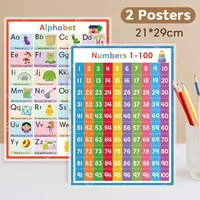 2 Posters Children Learning Alphabet 0-100 Numbers Abc Letter for Kids Toddler  Educational Toys Classroom Supplies 21*28.5cm 1