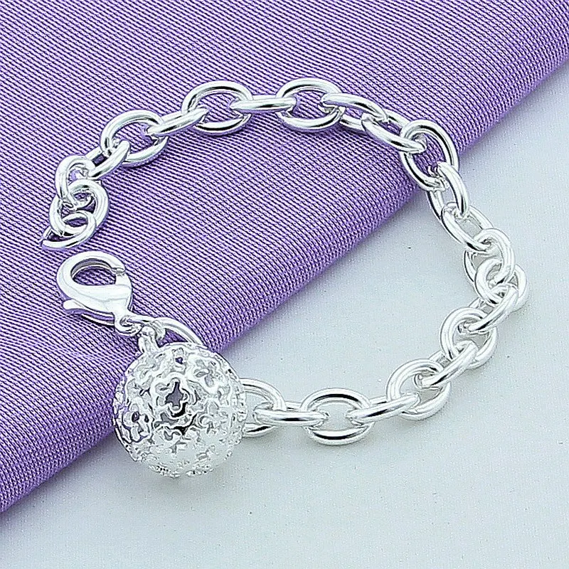 

Fashion New 925 Silver Bracelet Simple Round Ball Pendant Chain Bracelet Trendy Jewelry for Woman Men