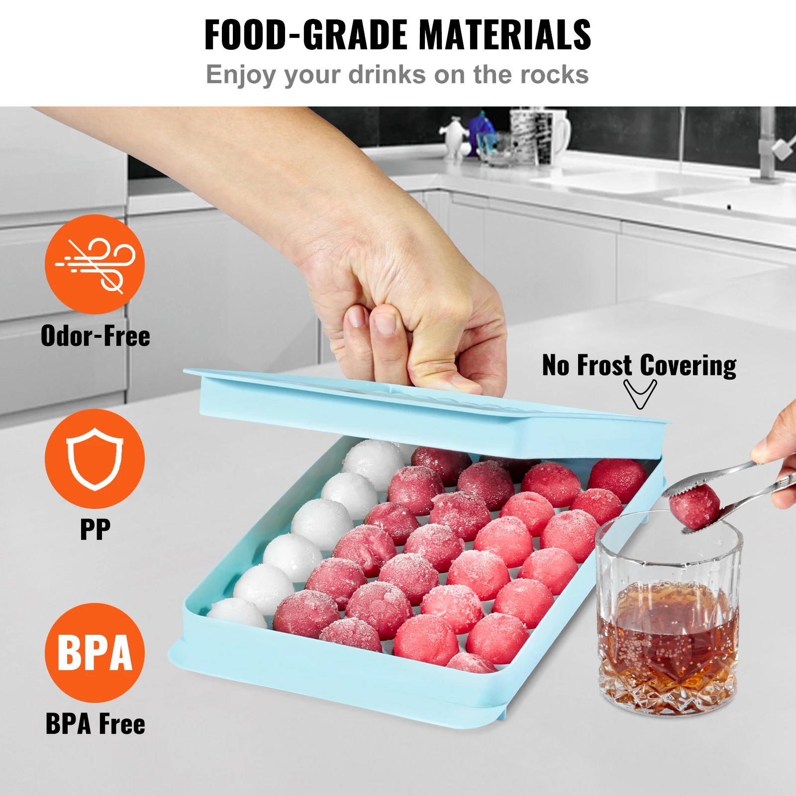 VEVOR 170 pcs Ice Cube Tray Round Ice Ball Maker for Freezer 2x33pcs & 1x104pcs Balls Sphere Cube Making Small