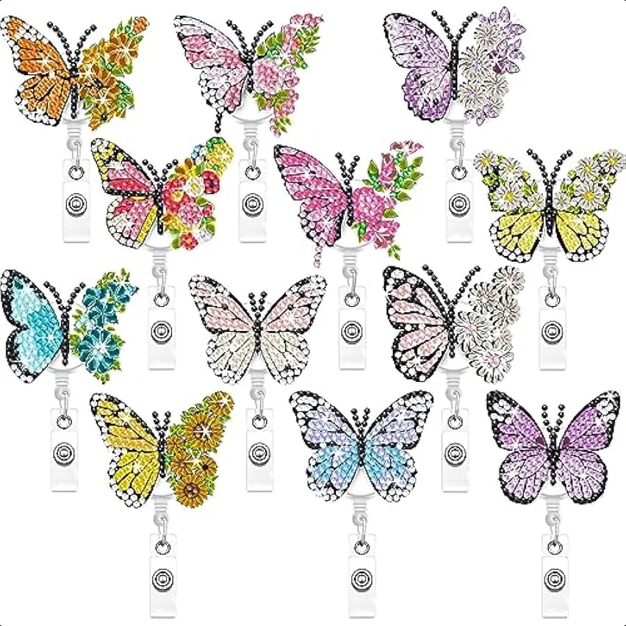 12 Pcs Butterfly Bling Badge Reels Set