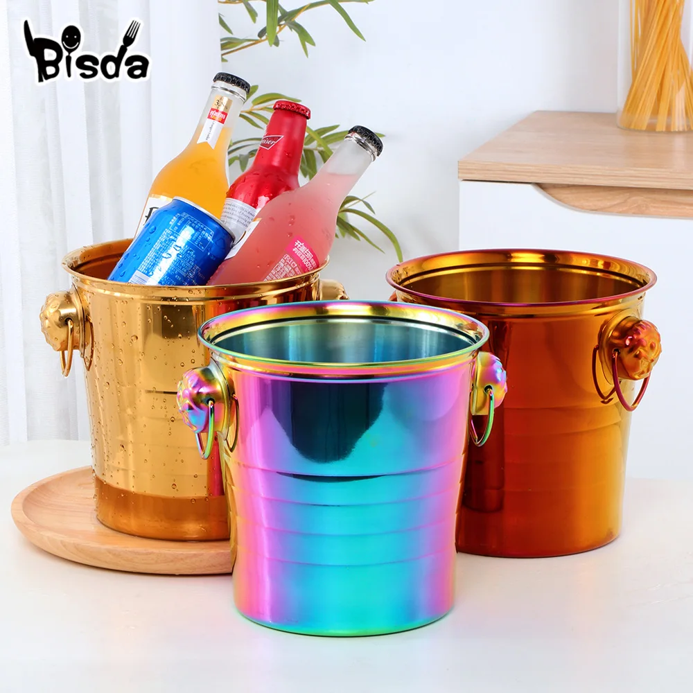 Stainless Steel Ice Bucket Gold Ice Holder Container With Scoops Whiskey Beer Chiller Cooler Bar Tool For Party