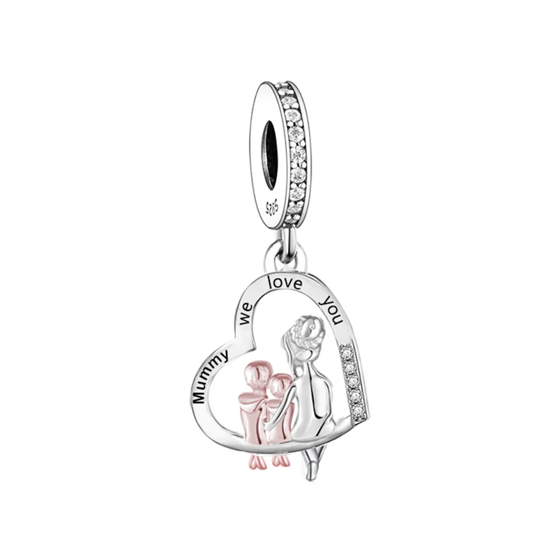 Fit Original Pan Charms Bracelet 925 Silver Mother Son Mother Daughter Hand In Hand Walk Together Bead For Making Women Berloque 5