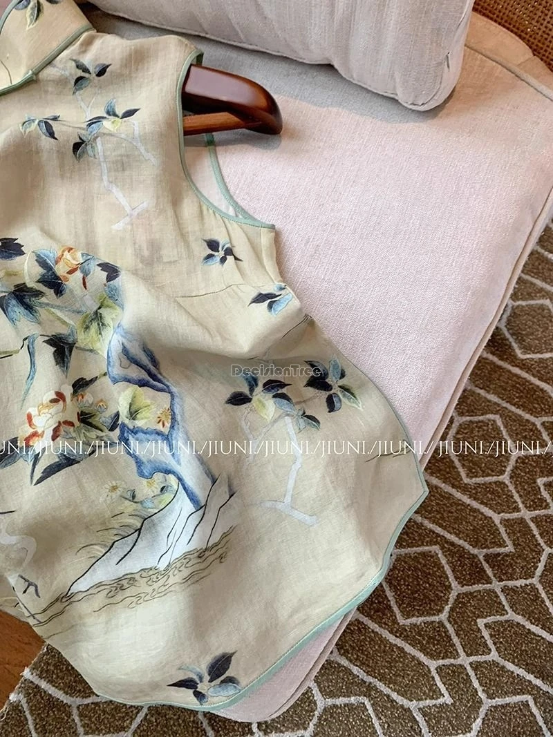 Women Cheongsam Waistcoat Chinese Retro Plate Buckle Sleeveless Summer Vintage National Style