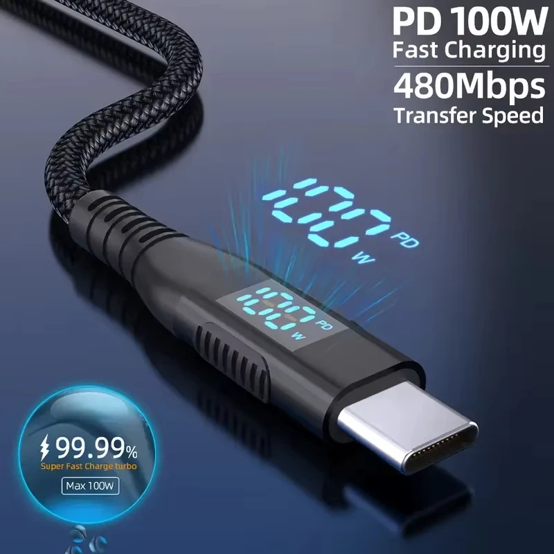 1M 2M 3M 100W USB C to Type C 케이블 나일론 브레이디드 5A 최대 고속 충전 케이블 아이폰 15 16 17 프로 맥스 안드로이드용 전원 케이블