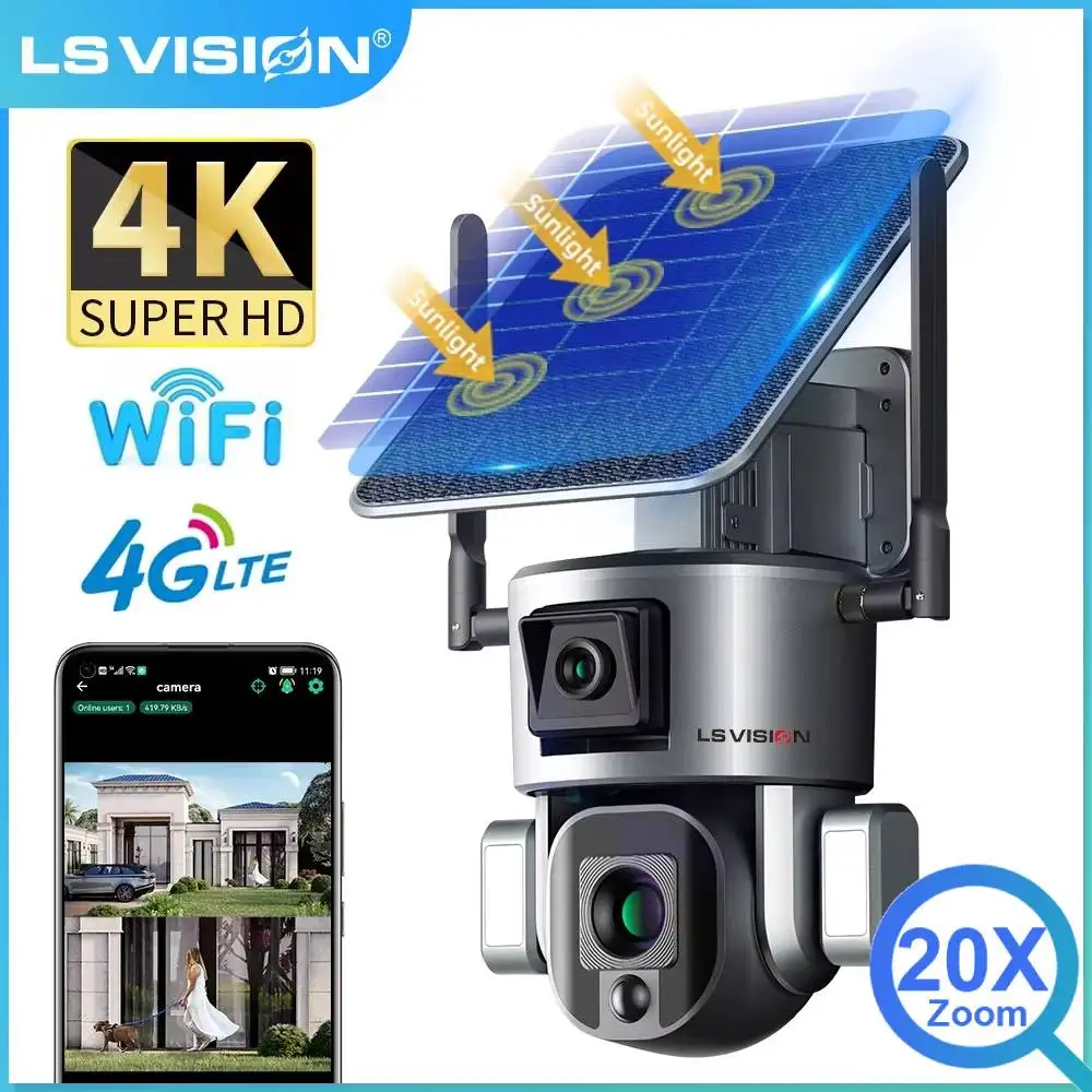 LS VISION 4K عدسة مزدوجة Scrceen المسبق 4G كاميرا...