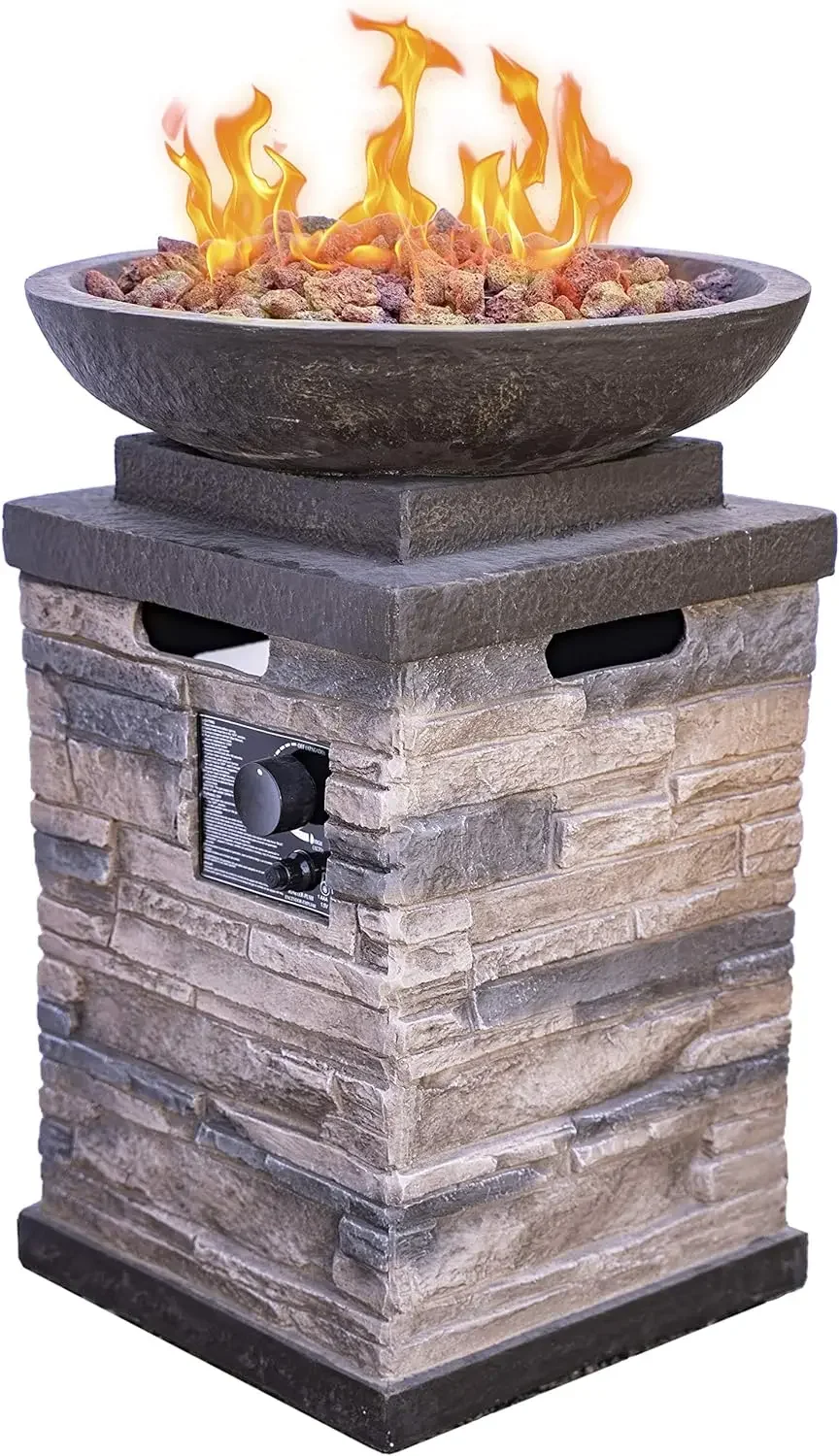 

63172 Propane Firebowl Column Realistic Look Firepit Heater Lava Rock 40,000 BTU Outdoor Gas Fire Pit 20 lb, Pack of 1, USA