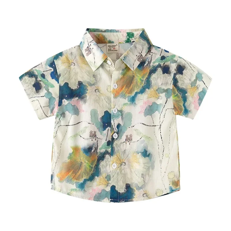 Boys' Graffiti Short Sleeved Shirts, Summer Children's Printed Shirt, Boys' Baby Flower Shirt Blouse Blusa Infantil