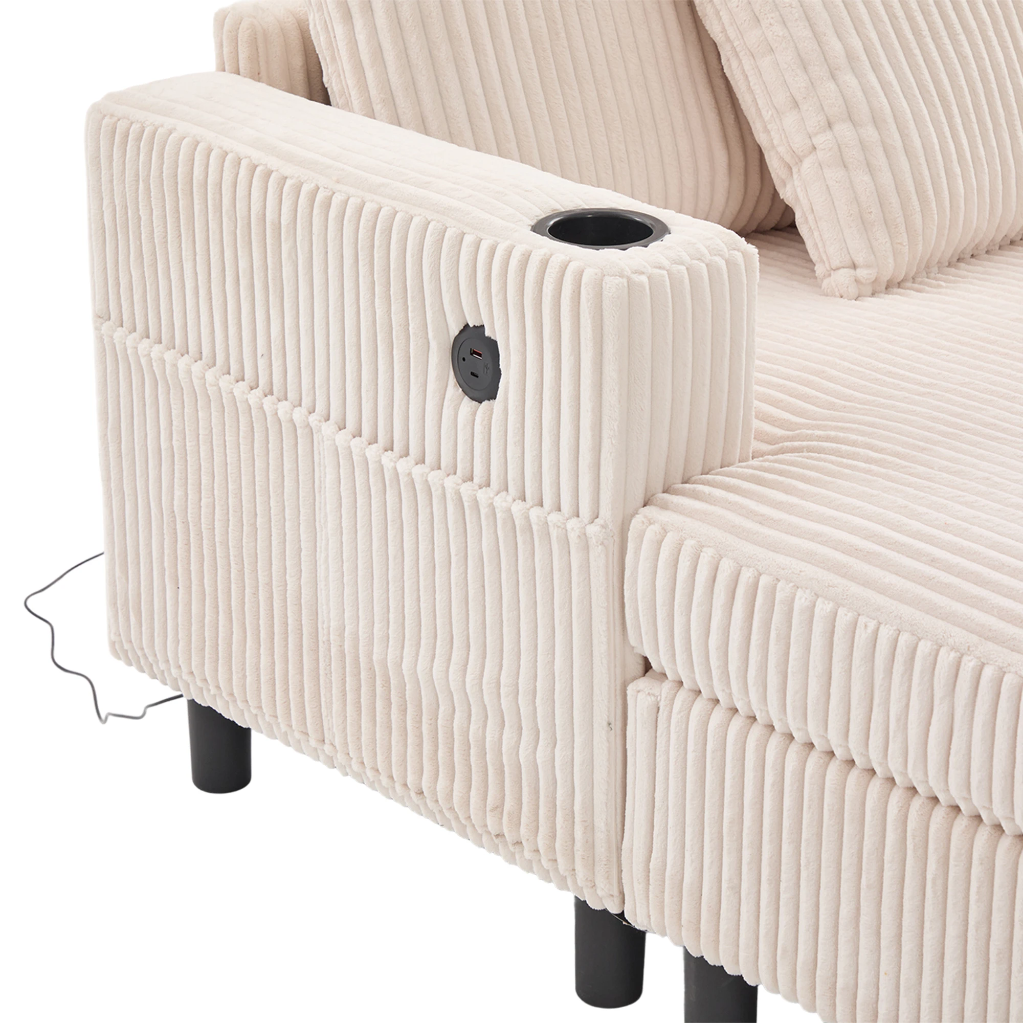 LVHOM Modernes Chaiselongue-Sofa mit Getränkehalter, USB-Anschluss und LED-Beleuchtung, großes Schlafsofa, geeignet für Wohnzimmer, Schlafzimmer – Detail 14