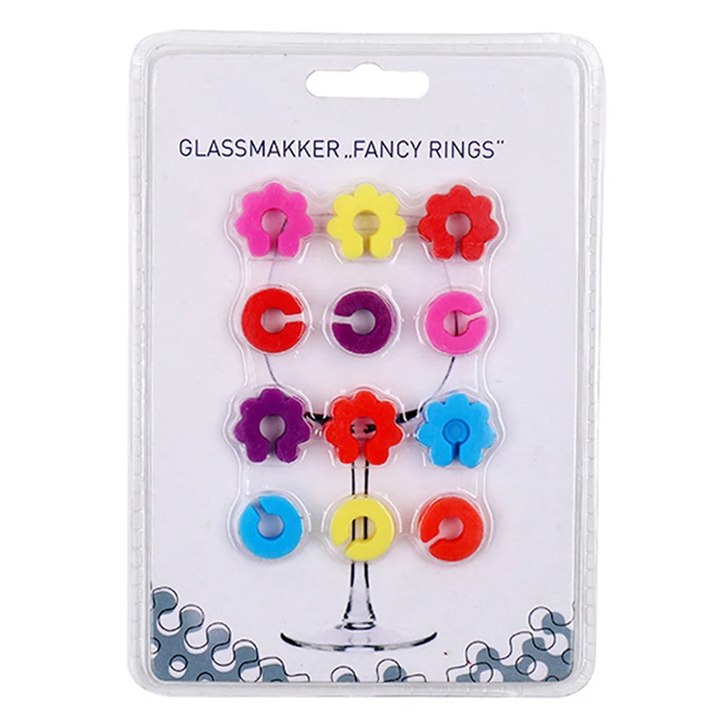 12pcs/set Wine Glass Charms Silicone Solid Color Drink Marker Cup Labels Tag