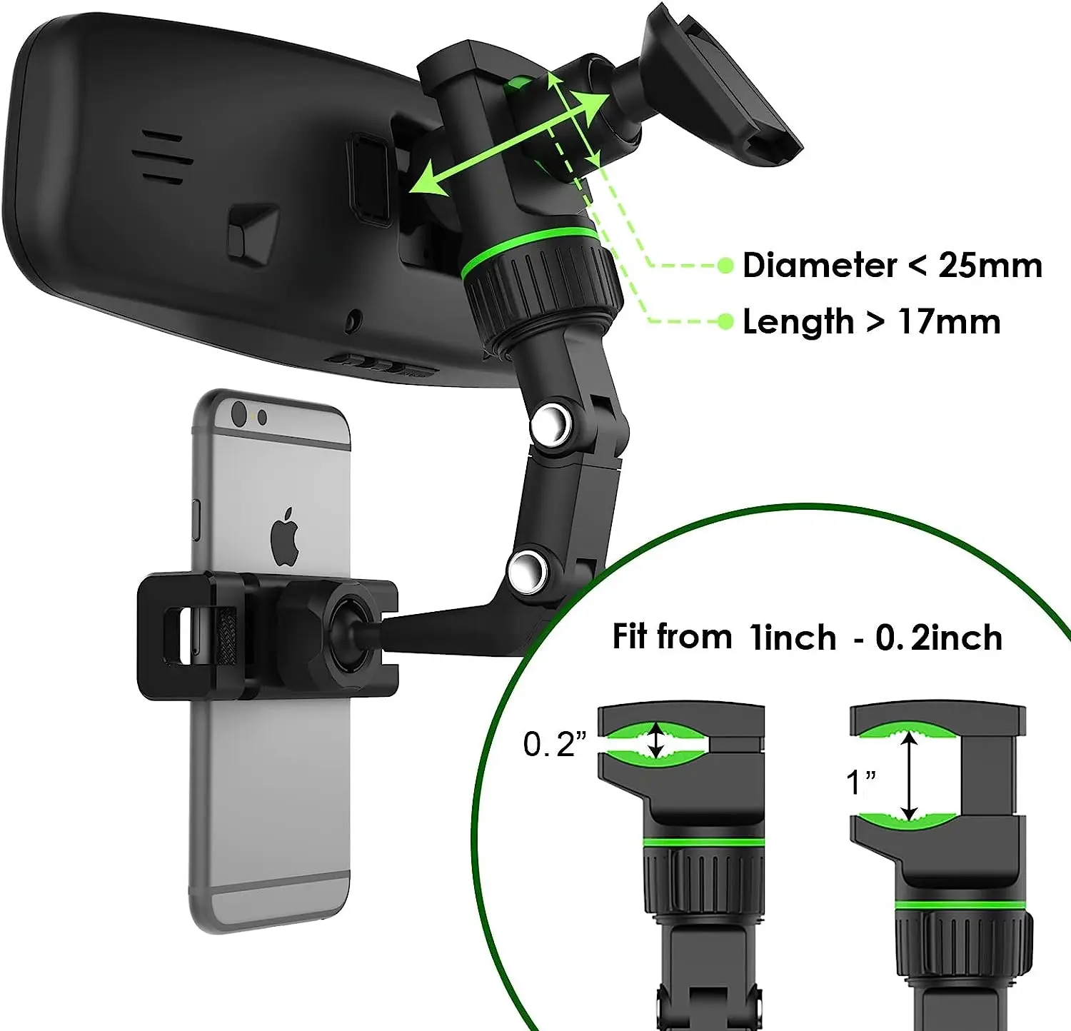 360° Rotatable & Retractable Rearview Mirror Phone Mount - Multifunctional Car Holder