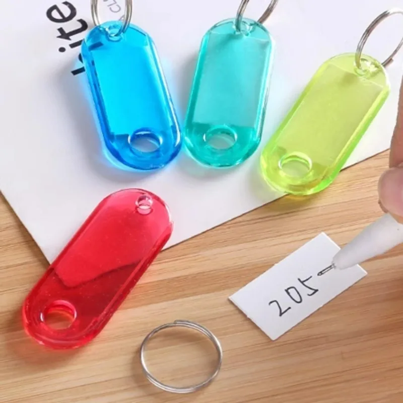 Kristall Split Ring Schlüssel anhänger bunte Schlüssel anhänger Anhänger Kunststoff taggable Nummer Name Etikett Schlüssel ring transparente Unterkunft Zeichen
