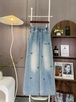 Plus Size Jeans Women 2025 Autumn Winter New Arrivals Bow Embroidery Wide Leg Loose Jeans Woman Trousers Elastic Waist Jeans - Image 3