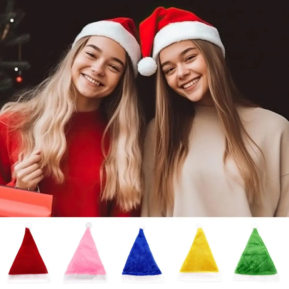 New Year Santa Hat for Women Men Plush Velvet Christmas Hat Soft Holiday Dress-up Party Children Christmas Cap
