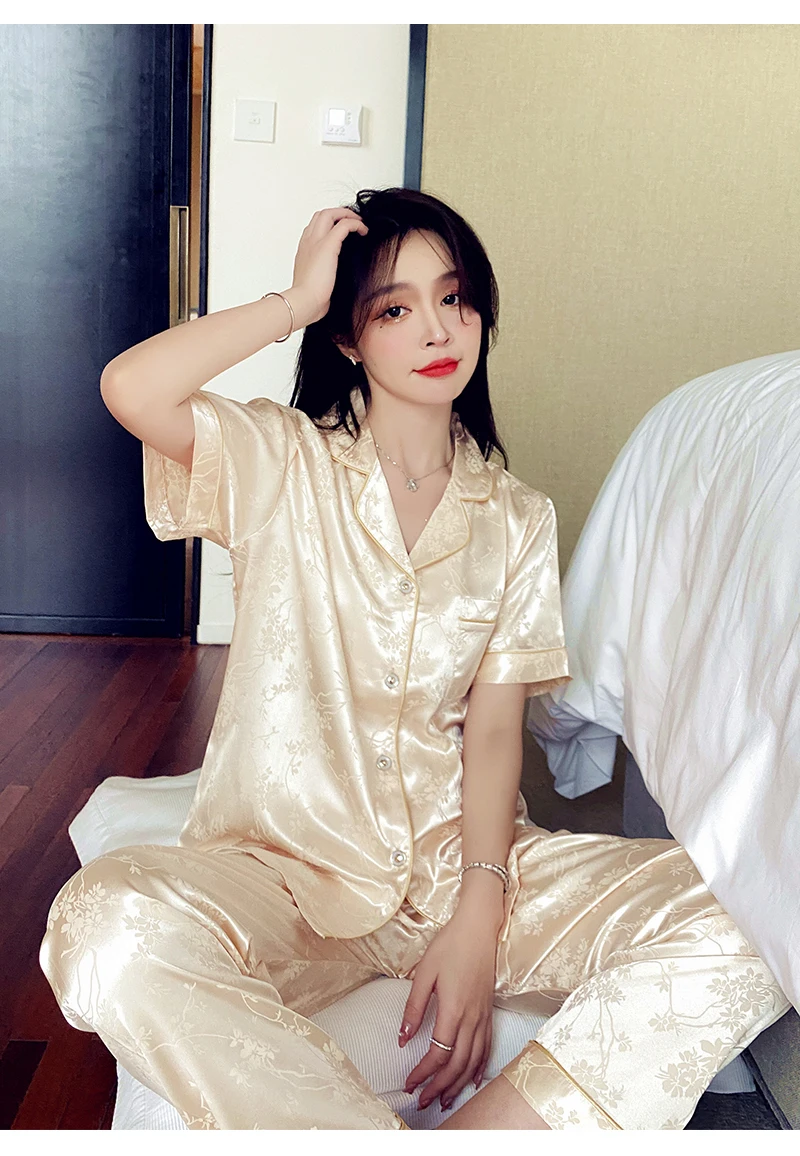 

Pajamas paragraphs female xia ShangBing silk big yards thin loose trousers with short sleeves leisure wear pajamas in the summer