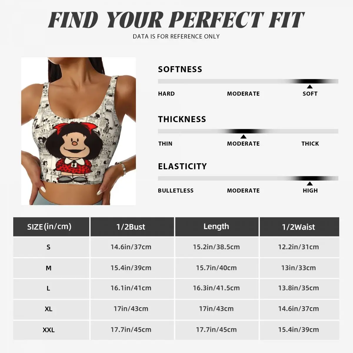 Women Anime Mafalda Sports Bras Cartoon Kawaii High Impact Gym Workout Running Crop Tank Tops
