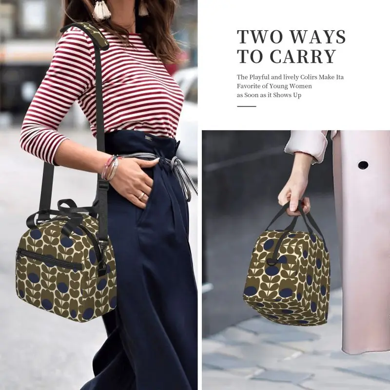 Orla Kiely 버블 플라워 점심 가방(조절 가능한 스트랩 포함) 절연 도시락 쿨러 해변 피크닉용 열 재사용 가능한 토트백