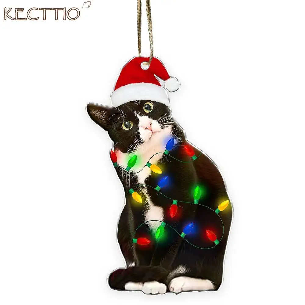 

Christmas Acrylic Black Cat Christmas Tree Pendant Ornament Cute Funny Christmas Tree Decoration Hanging Festive Supplies