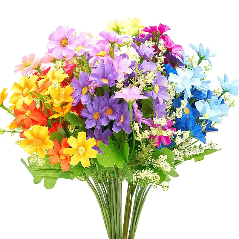 

Artificial Fake Flowers Daisy Bouquets for Home Decor Silk Faux Wild Colorful Flowers Daisies for Crafts Gravesites Cemetery