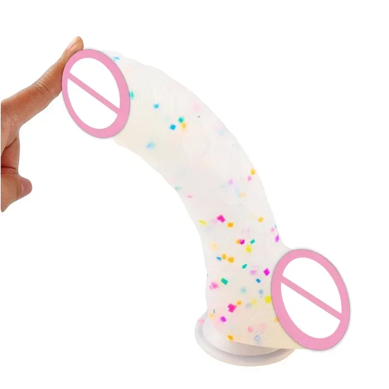 Confetti Dildo Realistic Clear Silicone Dildo with Strong Suction Cup for Hands-Free Play Realistic Penis for Women and Couple