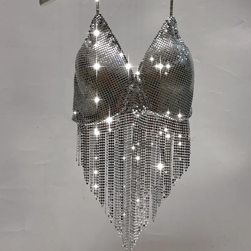 

Shiny Gold Tassel Pole Dance Top Rave Wear Sexy Women Gogo Dancer Outfit Festival Stripper Exotic Dance Wear Stage Tank 2023