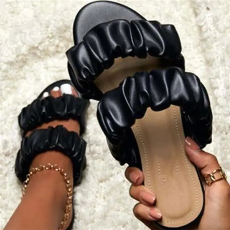 

Hot Selling Summer Fancy Flat Sandals European Style Women Fold Fashion Slides Customized Brand 2022 slippers