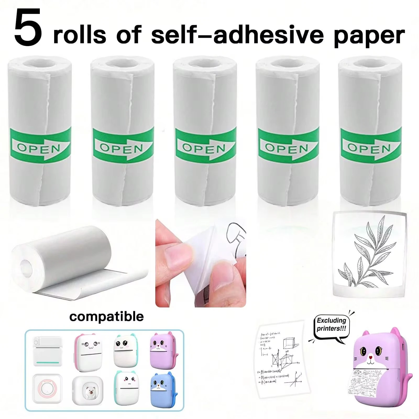 Pocket Printer Portable Printer Mini Pocket Printer 5 Rolls Of Self-Adhesive Paper Portable Thermal Printer For Suitable For Home Office Study And Work
