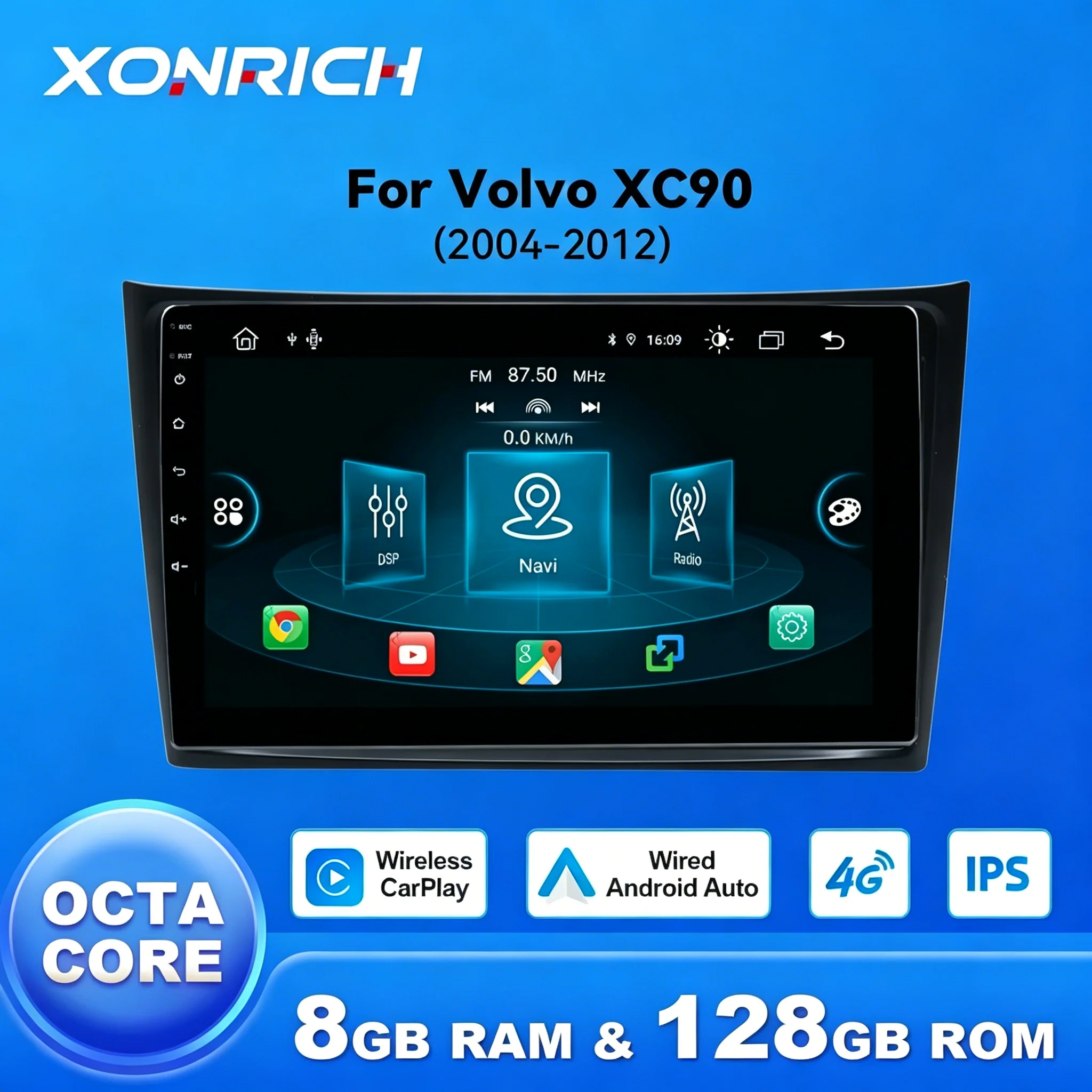 Reproductor Multimedia para Auto con Android 14 para Volvo XC90 2004-2013, Carplay Inalámbrico, Radio Estéreo, Multimedia, Wifi, GPS, Navegación 1