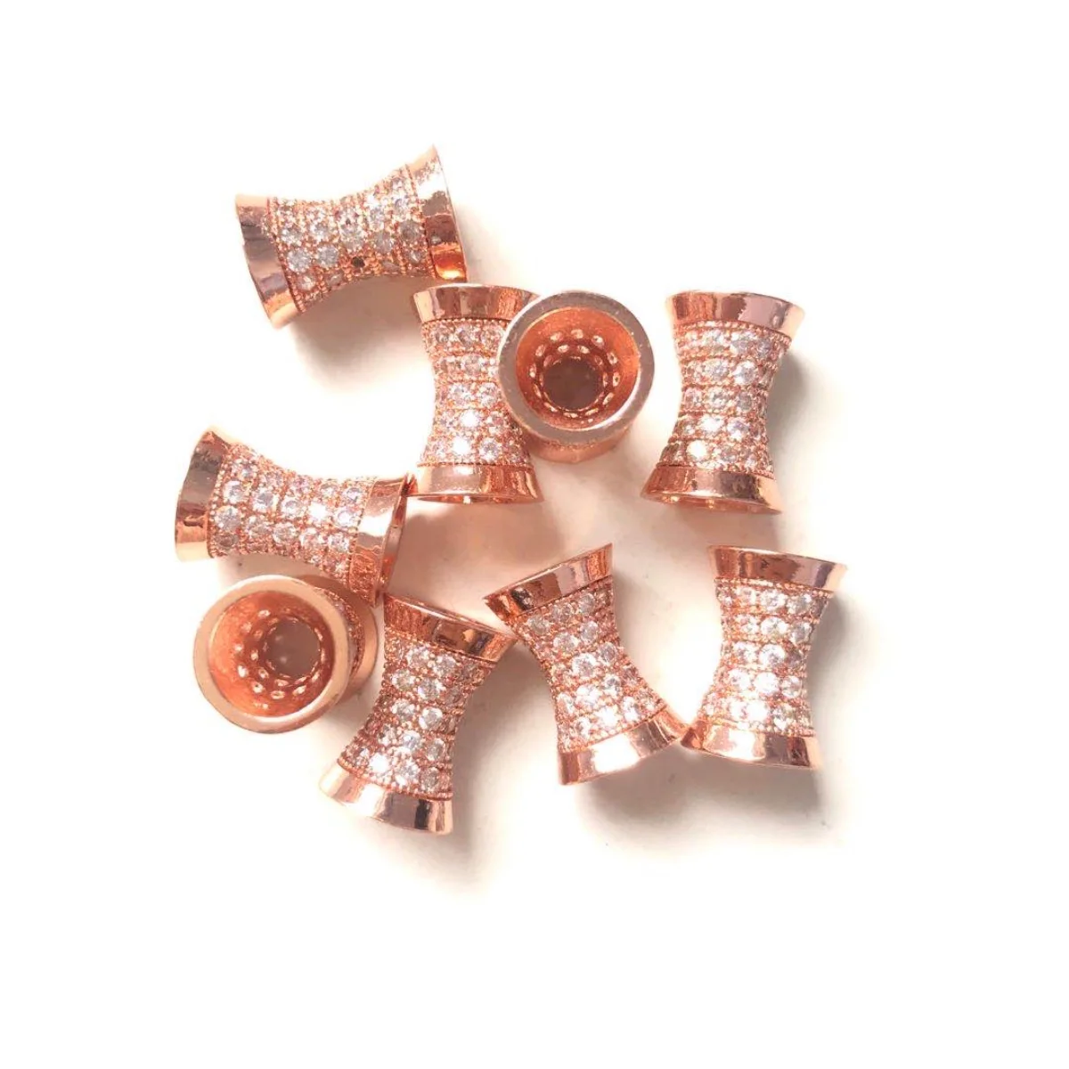 10pcs/Lot Zirconia Paved Hourglass Spacers for Women Bracelet Men Jewelry Making Gold-Plated Handmade Craft DIY Accessory Supply