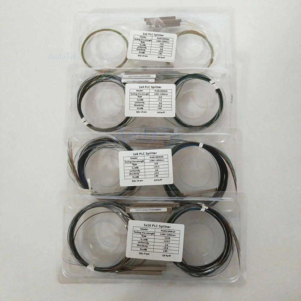 10pcs 1X2 1X4 1X8 1X16 Fiber Optic PLC Splitter Without Connector Cable 250Um 0.25Mm Mini Blockless Bare PLC Splitter