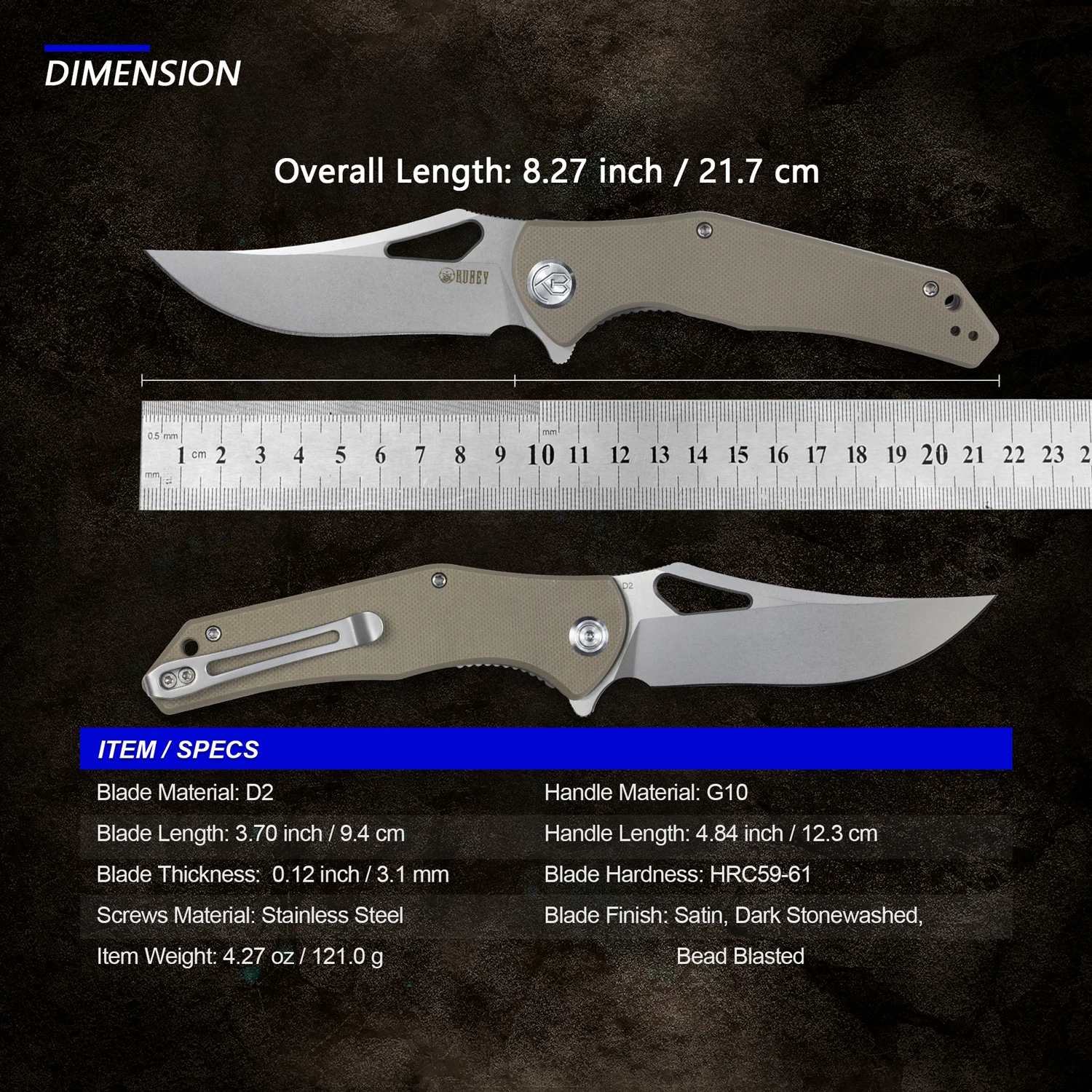 

Складной карманный нож Kubey KU149, лезвие D2 и Ручка G10, с карманным зажимом и отверстием для ремешка, подходит для кемпинга и охоты