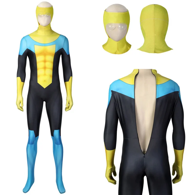 

Animation Cartoon Invincible Cosplay Costume Superhero Mark Grayson Bodysuit Halloween Masquerade Cool Print Zentai Clothing