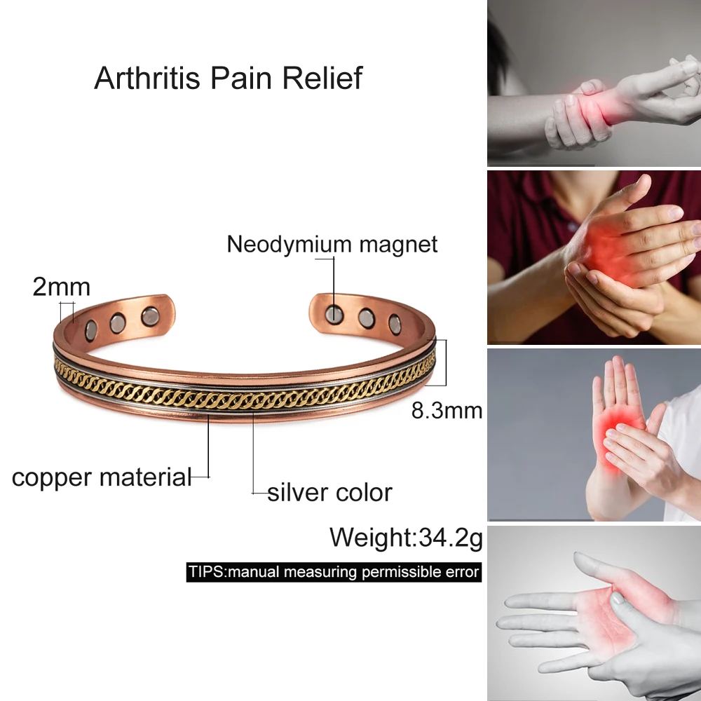 Vinterly Pure Copper Bracelets Female Magnetic Twisted Adjustable High Magnets Braided Open Cuff Bangles Resizable Jewelry Women 4