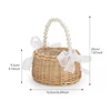 Wicker Rattan Flower Child Basket With Pearl Handle And Bow Hand Woven Easter Basket Wicker Basket Wedding Party Home Decoration 6