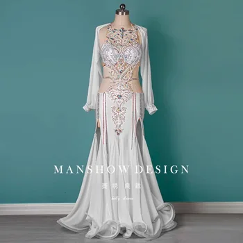 customized belly dance costume one-piece long sleeved set conservative Eastern dance costume performance set fantasia feminina