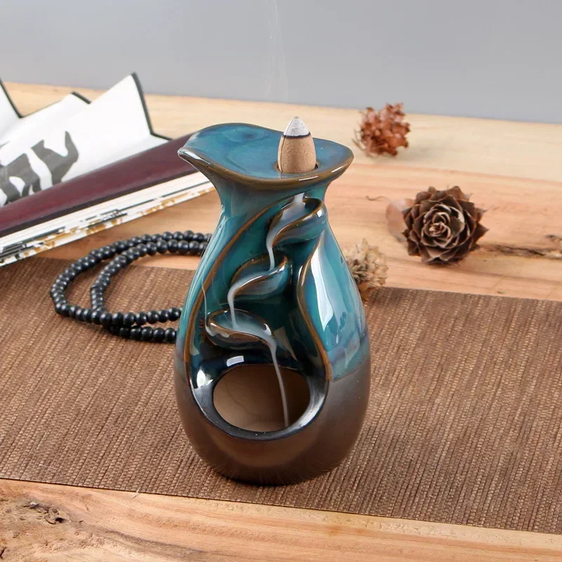 

Creative Ceramic Backflow Incense Burner Home Sandalwood Burner Incense Holder Indoor Zen Blue Incense Burner Decoration