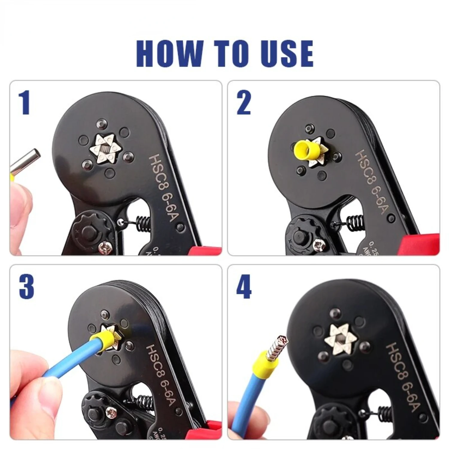 Ferrule Crimping Tools HSC8 6-6A Self-Adjusting Hexagonal Wire Crimper Pliers  0.25-6mm²(AWG23-10) Electrical Circuit Repair 5