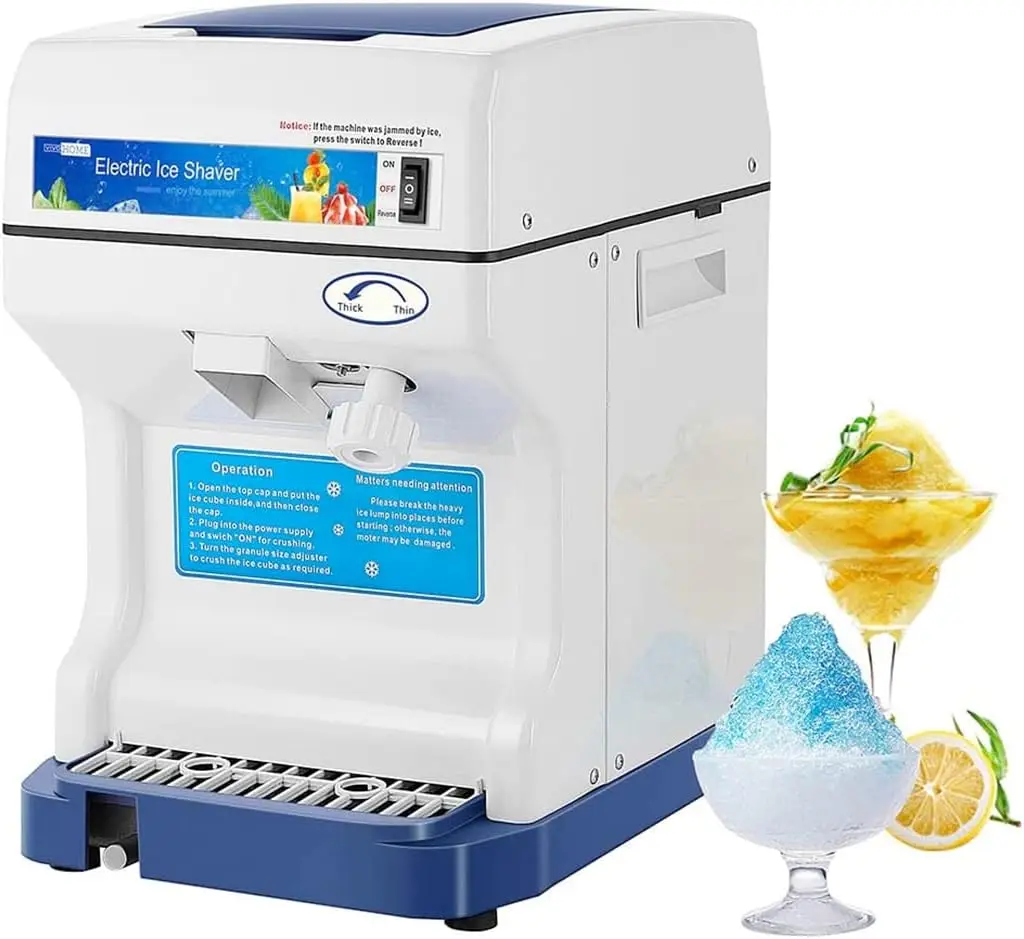 2024 New Electric Ice Crusher Shaver Snow Cone Maker Machine 265lbs/hr for Home and Commercial Use Blue