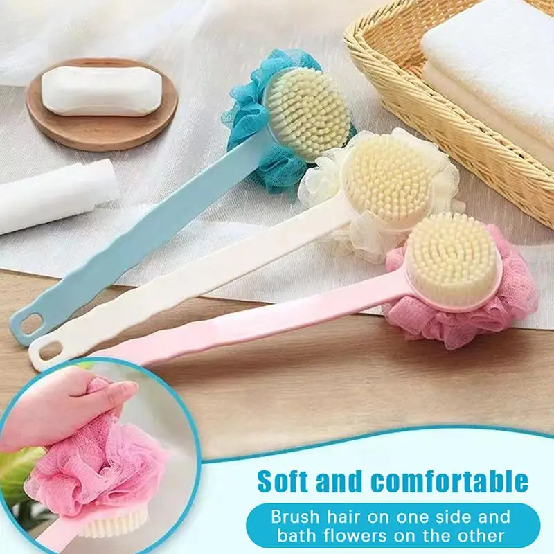 # Spazzola da bagno @Soft Loofah And Bristles per donne e uomini - Spazzola da doccia curva con manico lungo per il corpo, il viso e il lavaggio spa - immagine 3