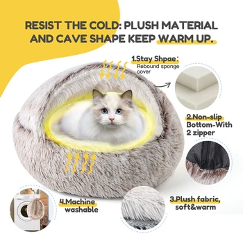 21'' Pet Cat Dog Lovely Cat Beds Nest Soft Comfortable Semi-enclosed Cat Nest Kennel indoor Pet house Supplies for Pet to Rest 2