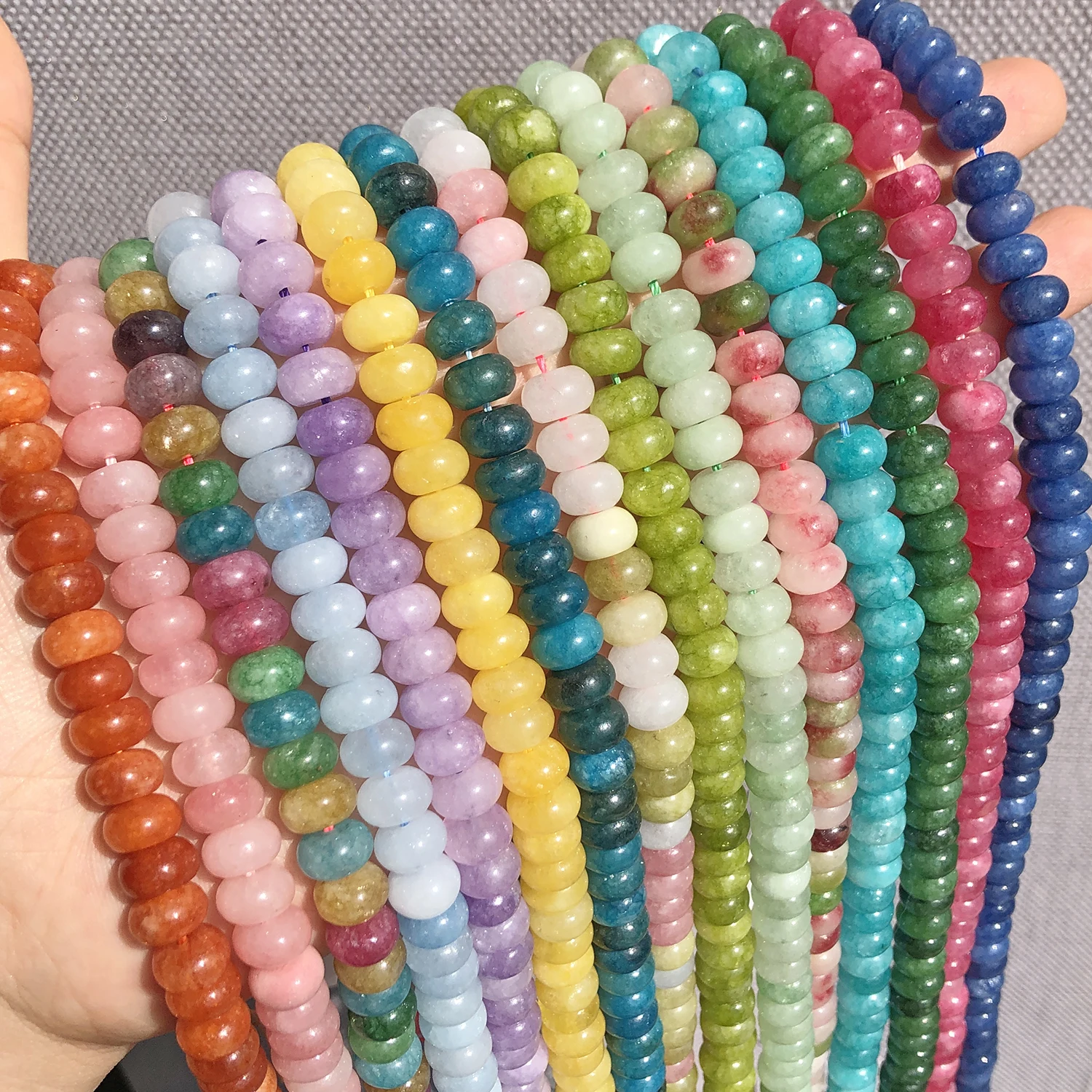 Jade Quartz Beads 5x8mm Natural Abacus Rondelle Stone Flat Round DIY Charms Bracelets Loose Beads for Jewelry Making Supplies