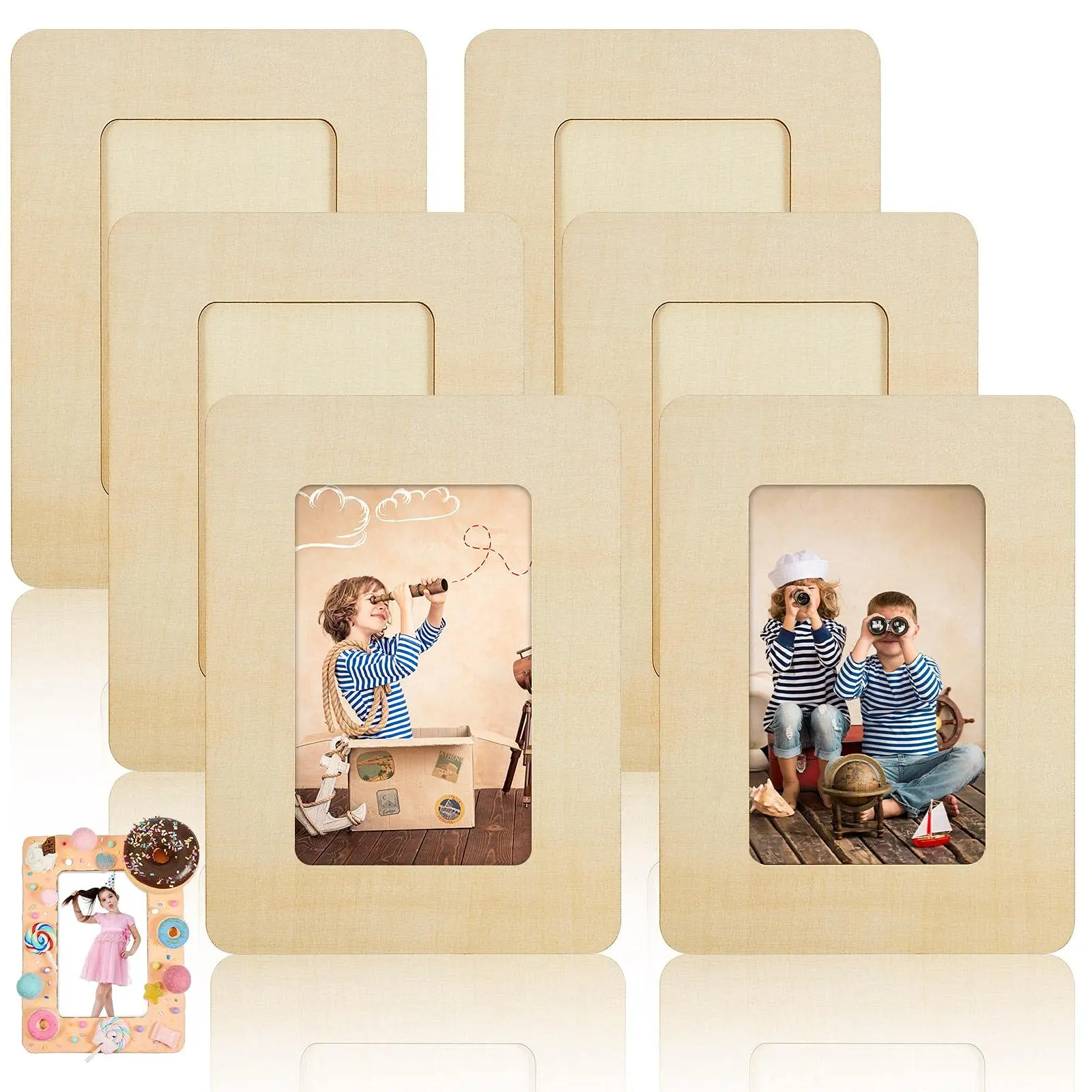 

2/5PCS Wooden Picture Frames Unfinished Natural Wood Frame DIY Christmas Photo Frames Blank Frame Wall Mount Kids Adults Craft