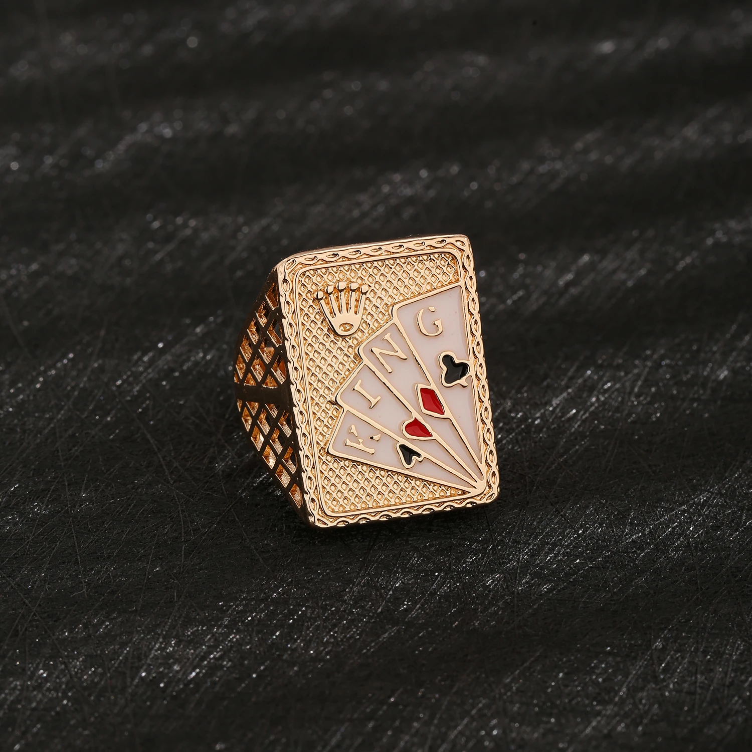 14 Gold Men&rsquo;s Solid Boss Ring Oversized Hip Hop Zirconia CZ Spade King Black Jack Poker Ring finger ring,gold color ring,zircon crystal ring