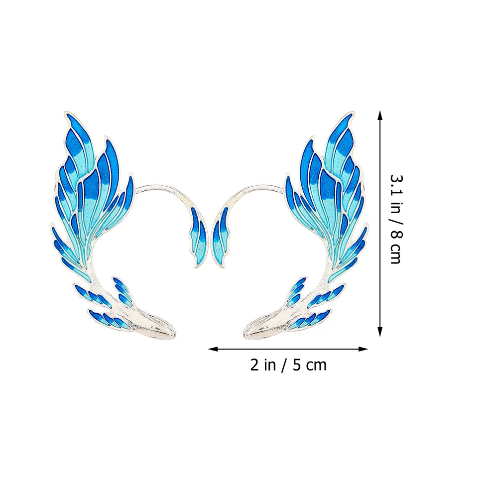2 pezzi orecchini a clip per orecchie blu orecchini da donna orecchie da fata con piercing polsini da elfo accessori non per adulti - immagine 2