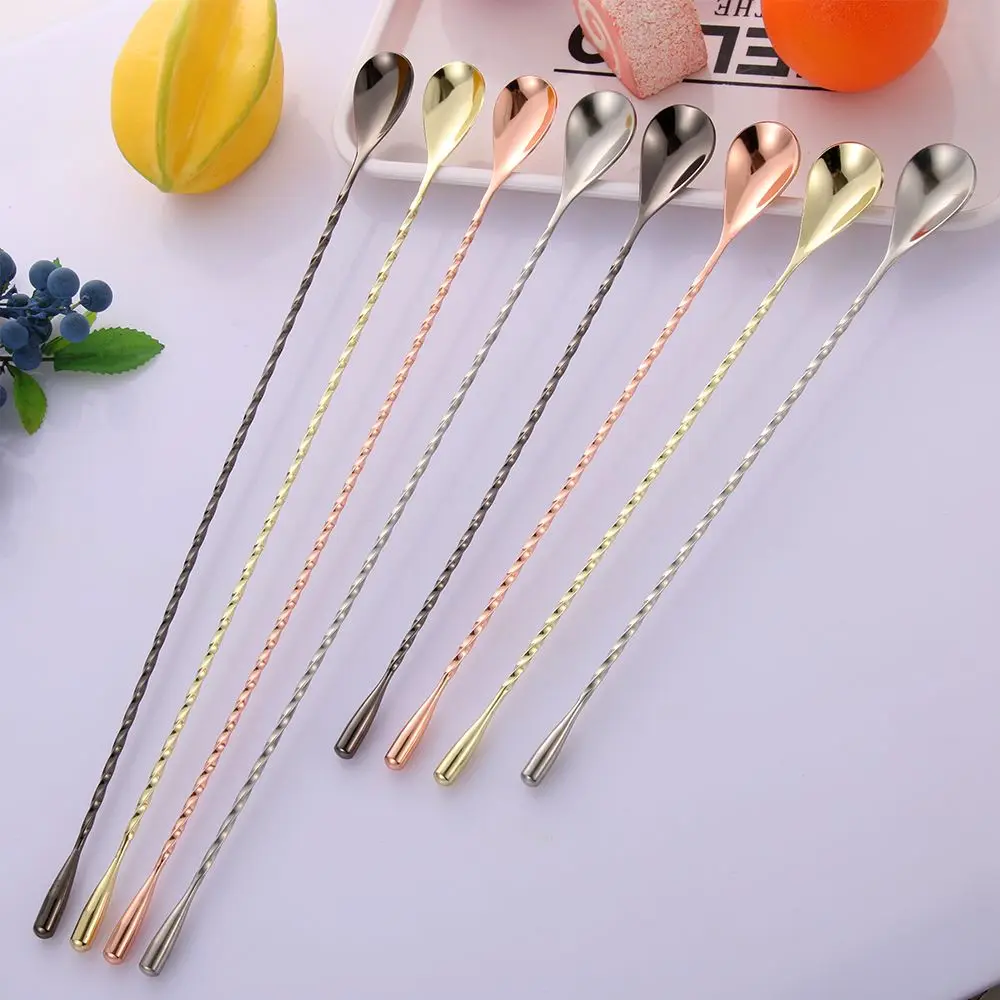 30/40cm Stainless Steel Stir Bar Spoon Mixing Ounces Cocktail Spoon Spiral Pattern Bartender Tools Teadrop Bar Accessories